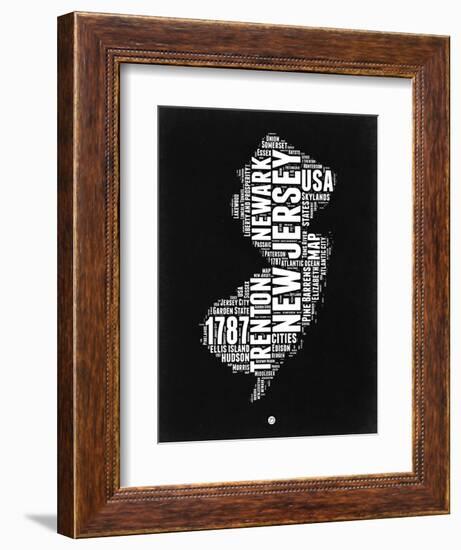 New Jersey Black and White Map-NaxArt-Framed Premium Giclee Print