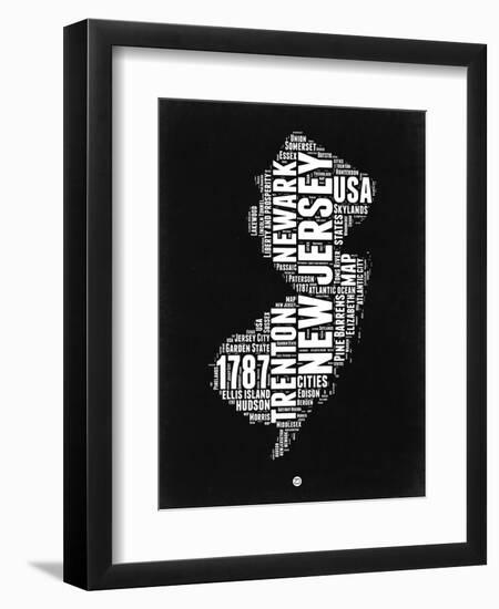 New Jersey Black and White Map-NaxArt-Framed Premium Giclee Print