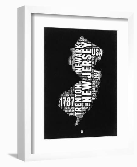 New Jersey Black and White Map-NaxArt-Framed Premium Giclee Print