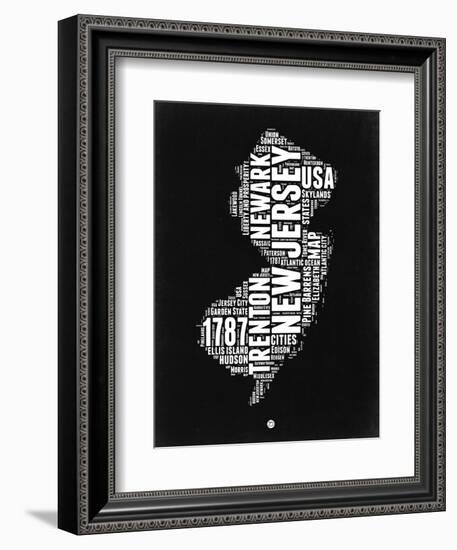 New Jersey Black and White Map-NaxArt-Framed Premium Giclee Print