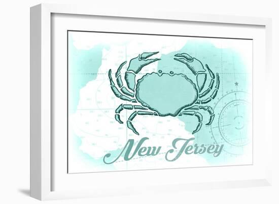 New Jersey - Crab - Teal - Coastal Icon-Lantern Press-Framed Art Print