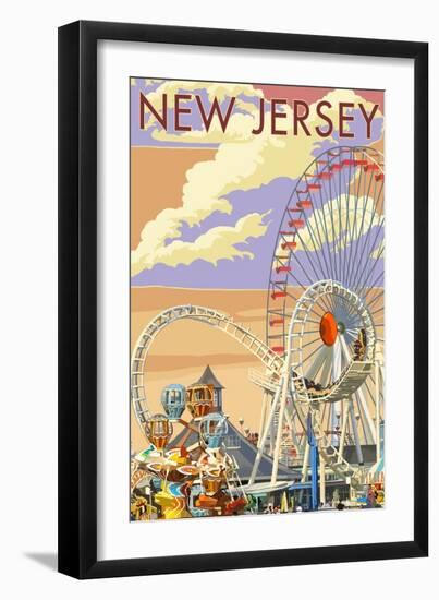 New Jersey - Pier and Sunset-Lantern Press-Framed Art Print