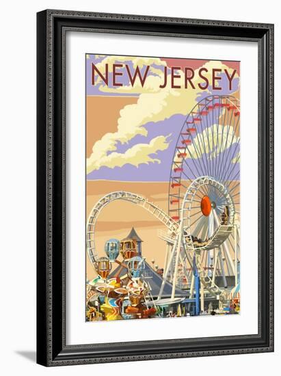 New Jersey - Pier and Sunset-Lantern Press-Framed Art Print