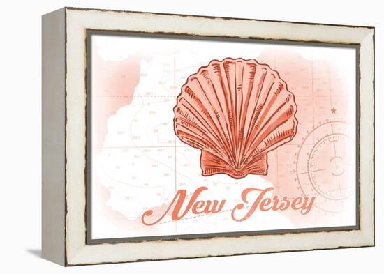 New Jersey - Scallop Shell - Coral - Coastal Icon-Lantern Press-Framed Stretched Canvas