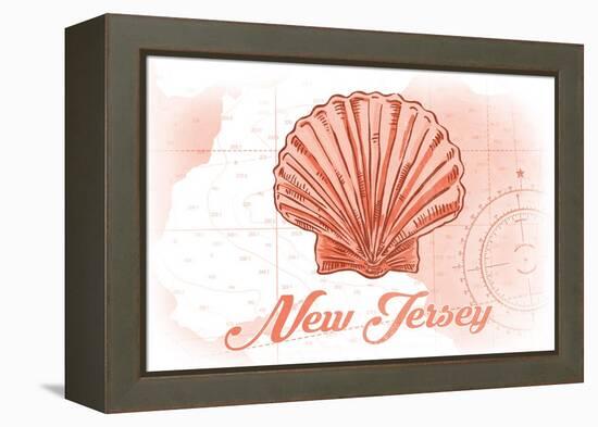 New Jersey - Scallop Shell - Coral - Coastal Icon-Lantern Press-Framed Stretched Canvas