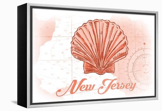 New Jersey - Scallop Shell - Coral - Coastal Icon-Lantern Press-Framed Stretched Canvas