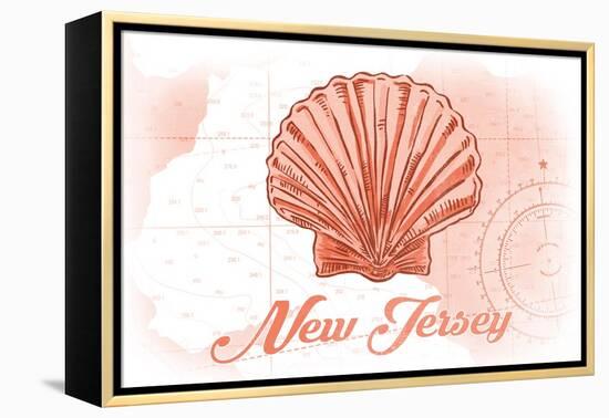 New Jersey - Scallop Shell - Coral - Coastal Icon-Lantern Press-Framed Stretched Canvas