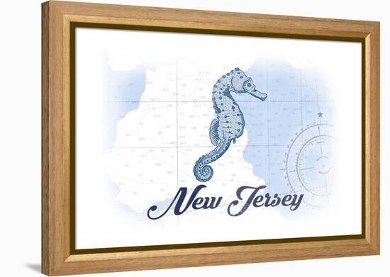 New Jersey - Seahorse - Blue - Coastal Icon-Lantern Press-Framed Stretched Canvas