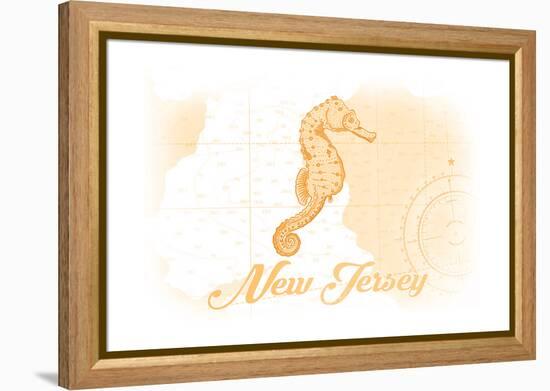 New Jersey - Seahorse - Yellow - Coastal Icon-Lantern Press-Framed Stretched Canvas