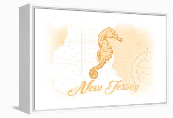 New Jersey - Seahorse - Yellow - Coastal Icon-Lantern Press-Framed Stretched Canvas
