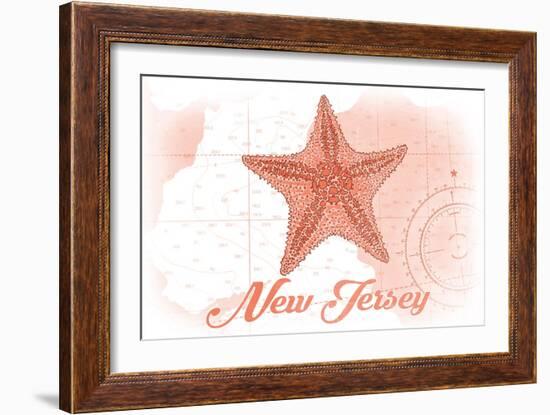 New Jersey - Starfish - Coral - Coastal Icon-Lantern Press-Framed Art Print