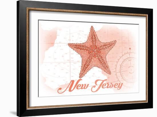 New Jersey - Starfish - Coral - Coastal Icon-Lantern Press-Framed Art Print