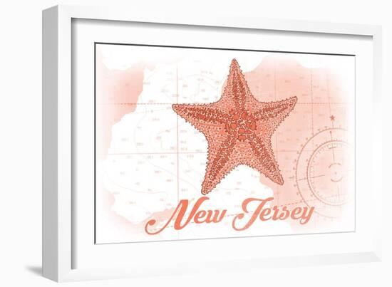 New Jersey - Starfish - Coral - Coastal Icon-Lantern Press-Framed Art Print