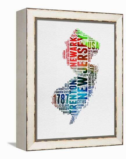 New Jersey Watercolor Word Cloud-NaxArt-Framed Stretched Canvas