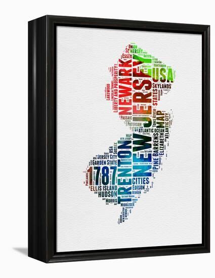 New Jersey Watercolor Word Cloud-NaxArt-Framed Stretched Canvas