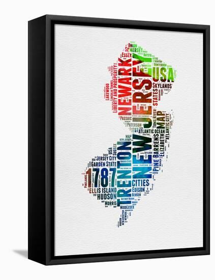 New Jersey Watercolor Word Cloud-NaxArt-Framed Stretched Canvas