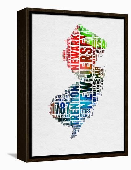 New Jersey Watercolor Word Cloud-NaxArt-Framed Stretched Canvas