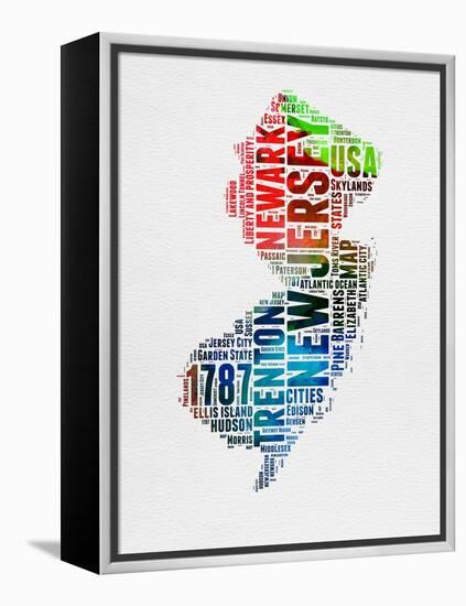 New Jersey Watercolor Word Cloud-NaxArt-Framed Stretched Canvas