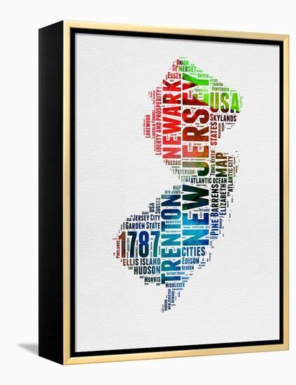 New Jersey Watercolor Word Cloud-NaxArt-Framed Stretched Canvas