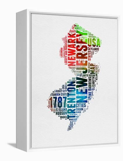 New Jersey Watercolor Word Cloud-NaxArt-Framed Stretched Canvas