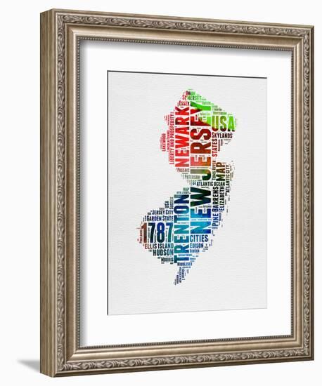 New Jersey Watercolor Word Cloud-NaxArt-Framed Premium Giclee Print