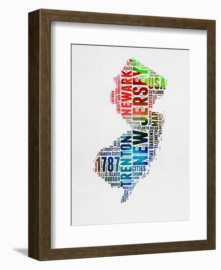 New Jersey Watercolor Word Cloud-NaxArt-Framed Premium Giclee Print