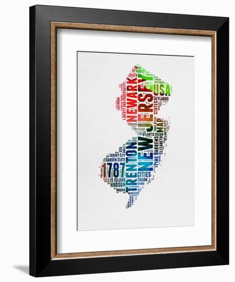 New Jersey Watercolor Word Cloud-NaxArt-Framed Premium Giclee Print