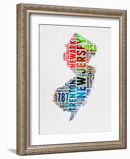 New Jersey Watercolor Word Cloud-NaxArt-Framed Art Print