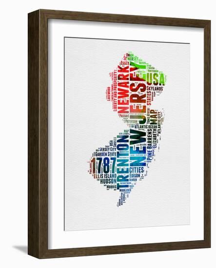 New Jersey Watercolor Word Cloud-NaxArt-Framed Art Print