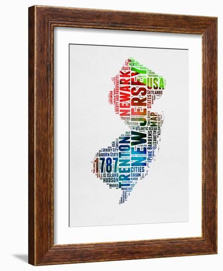 New Jersey Watercolor Word Cloud-NaxArt-Framed Art Print