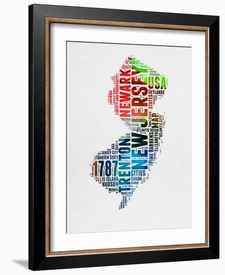 New Jersey Watercolor Word Cloud-NaxArt-Framed Art Print