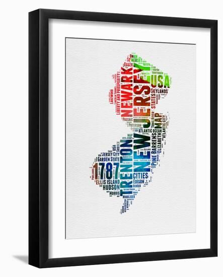 New Jersey Watercolor Word Cloud-NaxArt-Framed Art Print