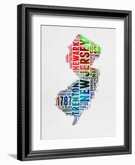 New Jersey Watercolor Word Cloud-NaxArt-Framed Art Print