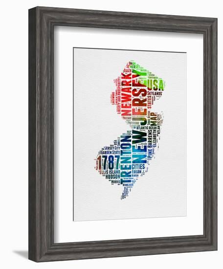 New Jersey Watercolor Word Cloud-NaxArt-Framed Art Print