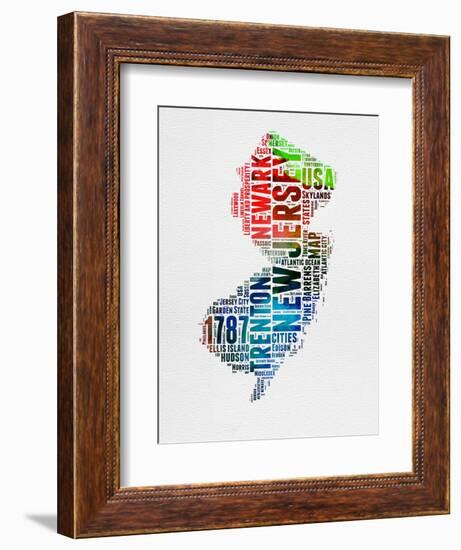 New Jersey Watercolor Word Cloud-NaxArt-Framed Art Print