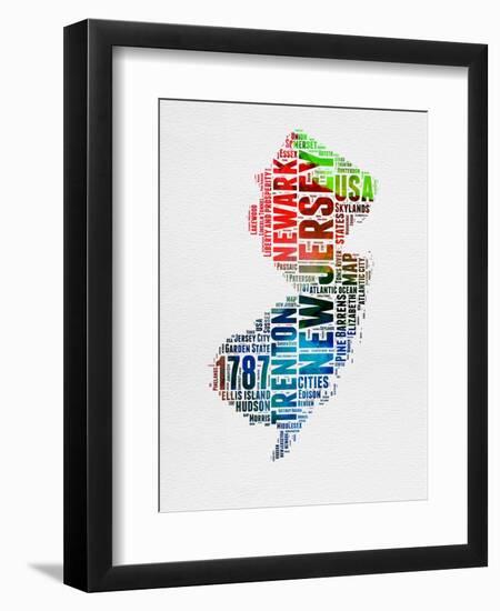 New Jersey Watercolor Word Cloud-NaxArt-Framed Art Print