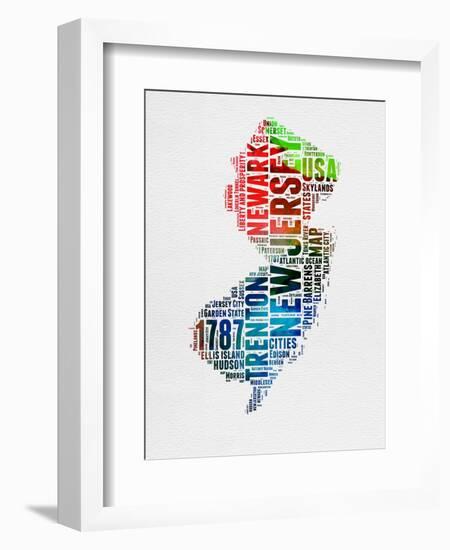 New Jersey Watercolor Word Cloud-NaxArt-Framed Art Print