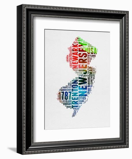 New Jersey Watercolor Word Cloud-NaxArt-Framed Art Print