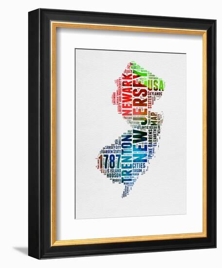 New Jersey Watercolor Word Cloud-NaxArt-Framed Art Print