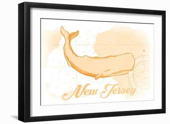 New Jersey - Whale - Yellow - Coastal Icon-Lantern Press-Framed Art Print