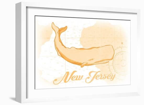 New Jersey - Whale - Yellow - Coastal Icon-Lantern Press-Framed Art Print