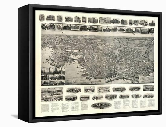 New London, Connecticut - Panoramic Map-Lantern Press-Framed Stretched Canvas