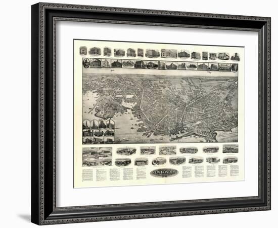 New London, Connecticut - Panoramic Map-Lantern Press-Framed Art Print