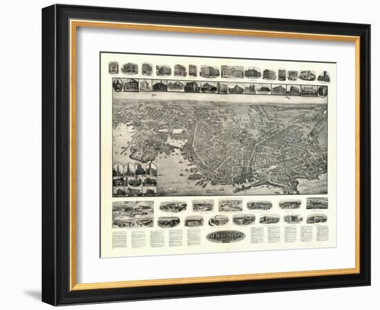 New London, Connecticut - Panoramic Map-Lantern Press-Framed Art Print