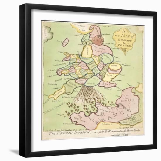 New Map of England and France, the French Invasion, 1793-James Gillray-Framed Giclee Print