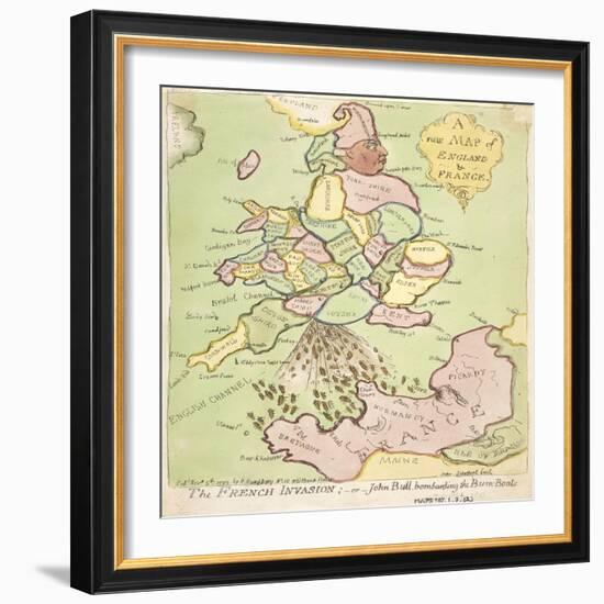 New Map of England and France, the French Invasion, 1793-James Gillray-Framed Giclee Print