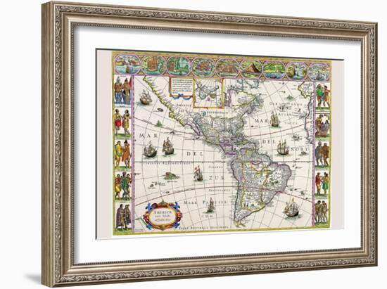 New Map of the Americas-Willem Janszoon Blaeu-Framed Art Print