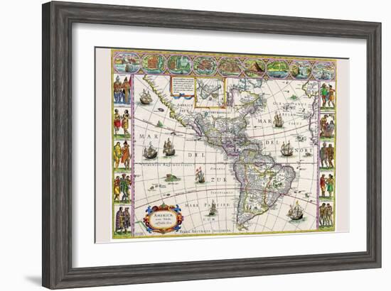 New Map of the Americas-Willem Janszoon Blaeu-Framed Art Print