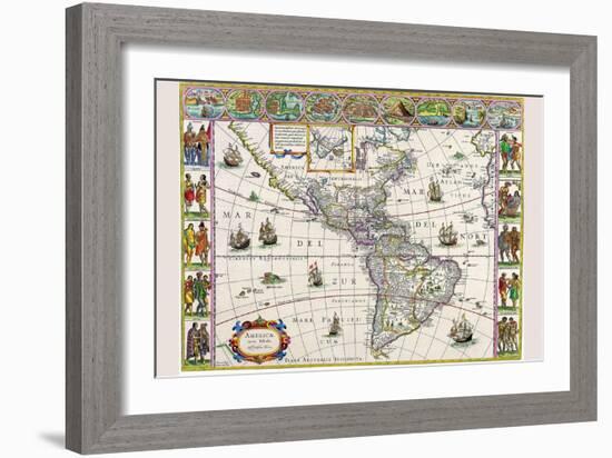 New Map of the Americas-Willem Janszoon Blaeu-Framed Art Print