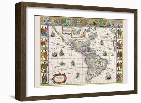 New Map of the Americas-Willem Janszoon Blaeu-Framed Art Print